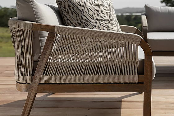Divano per patio con telaio a corda AJUNION Cornice in legno di teak Arredamento esterno per giardini al mare