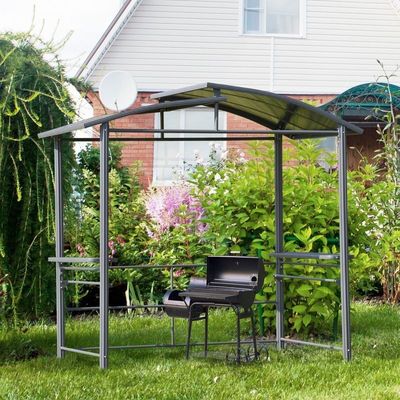 Tetti di policarbonato a ventilazione intrecciata AJUNION Barbecue all'aperto Gazebo con telaio in acciaio 5x8