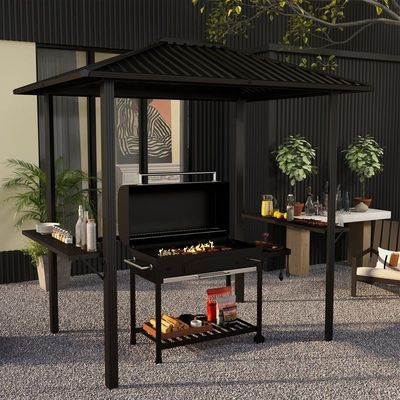 Grill all'aperto 6x8 Hardtop BBQ Gazebo con 2 scaffali laterali 102 libbre H92.5 x W96.5 x D70.9