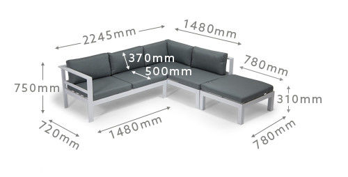Arredamento per patio in alluminio in stile moderno con tavolo e set da pranzo regolabili