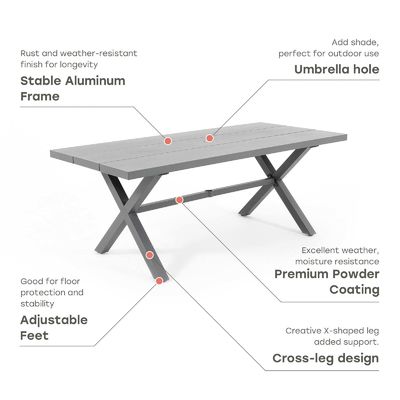 AJUNION X Form Outdoor Dining Set per ristorante 76"D x 36"W x 30'H