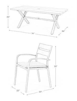 AJUNION X Form Outdoor Dining Set per ristorante 76"D x 36"W x 30'H