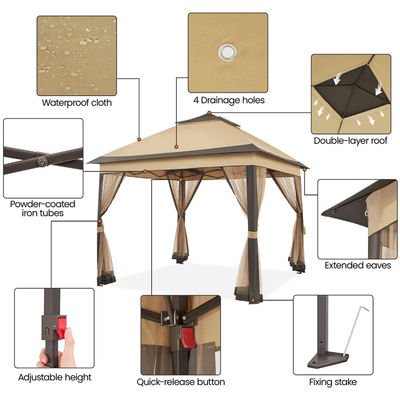 Tenda esteriore di gazebo con 4 pareti laterali a maglia impermeabile