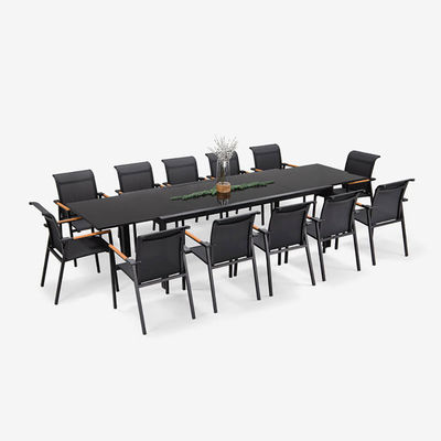 Set di patio estensibile L 336,5 x W 107,5 x H 75cm AJUNION Tavolo da pranzo in alluminio all'aperto