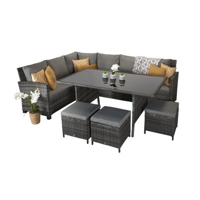 Ocio all'aperto AJUNION 9 Sedute PE Rattan Mobili da giardino Set da pranzo con cuscini
