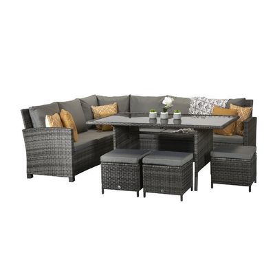 Ocio all'aperto AJUNION 9 Sedute PE Rattan Mobili da giardino Set da pranzo con cuscini
