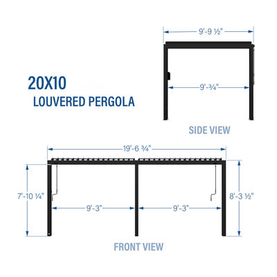 Pergola metallica bioclimatica da giardino all'aperto L20xW10ft con sistema di tetto a gomma impermeabile