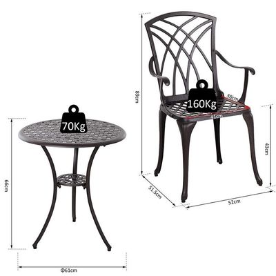 Mobili da balcone in alluminio fonduto AJUNION Set da 2 posti per un bistro all'aperto con tavolo rotondo