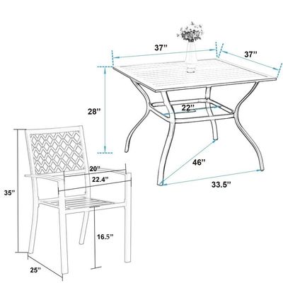 Metal Garden Set di AJUNION Arredamento esterno impermeabile con sedie da pranzo impilabili