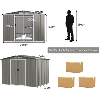 8x6ft casa giardino attrezzi magazzino con ventilazione 69kg polvere rivestita telaio da AJUNION