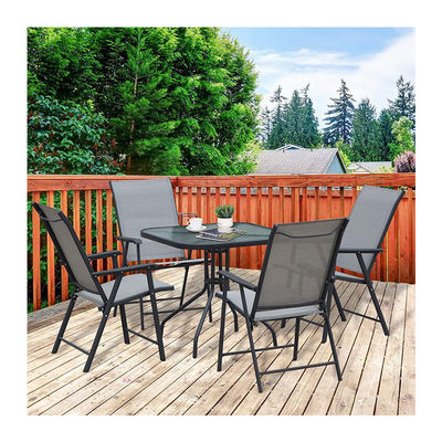 Poltrone pieghevole Mobili da patio 4 posti Set da pranzo con copertura in vetro e buco per ombrello