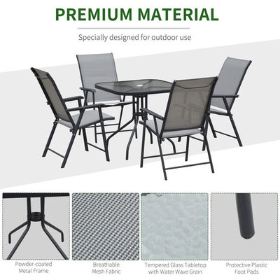 Poltrone pieghevole Mobili da patio 4 posti Set da pranzo con copertura in vetro e buco per ombrello