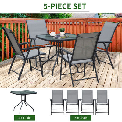 Poltrone pieghevole Mobili da patio 4 posti Set da pranzo con copertura in vetro e buco per ombrello