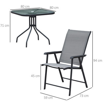 Poltrone pieghevole Mobili da patio 4 posti Set da pranzo con copertura in vetro e buco per ombrello
