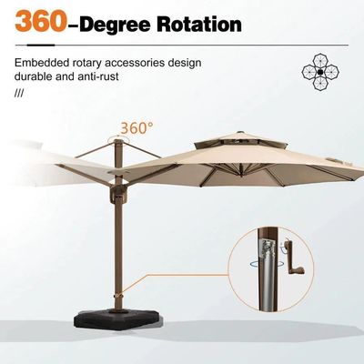 Giardino all'aperto Patio 360 gradi di rotazione Doppia copertura di alluminio ombrello Deluxe Parasol