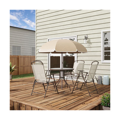 AJUNION Metalli mobili da patio Set sedie pieghevoli e tavolo da pranzo con buco ombrello