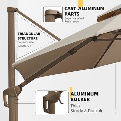 Giardino all'aperto Patio 360 gradi di rotazione Doppia copertura di alluminio ombrello Deluxe Parasol