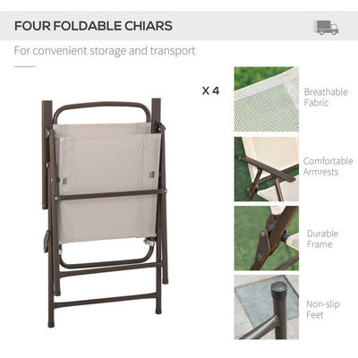 AJUNION Metalli mobili da patio Set sedie pieghevoli e tavolo da pranzo con buco ombrello