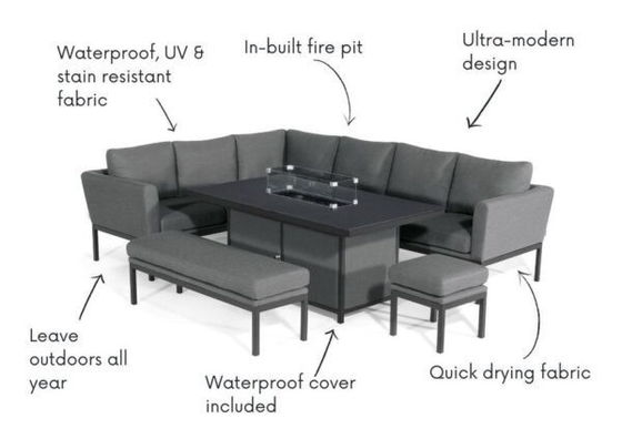 Imballaggio della posta Y AJUNION Tessuti da esterno di lusso Mobili da patio Set da pranzo con tavolo a fuoco