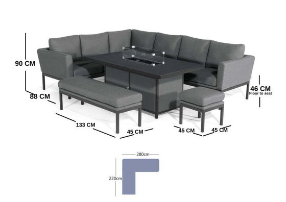 Imballaggio della posta Y AJUNION Tessuti da esterno di lusso Mobili da patio Set da pranzo con tavolo a fuoco