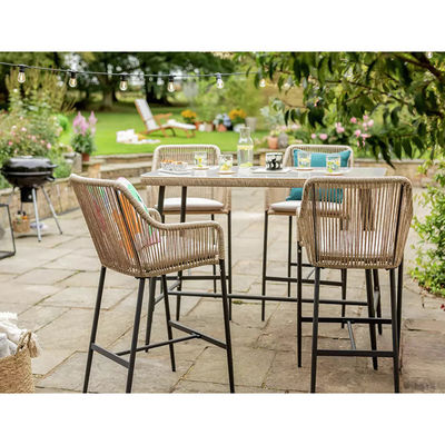 Moderno design AJUNION Metallo 4 posti Set Bar Giardino Rattan Weave Set da pranzo esterno