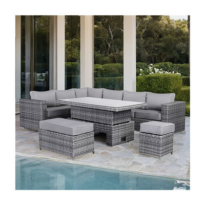 Set di giardino moderno in rattan con divano da pranzo sezionale e mobili esterni a tavolo rialzante