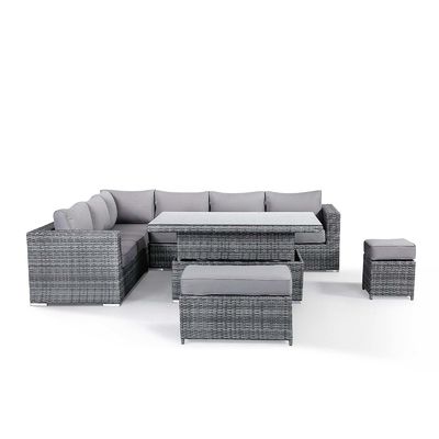 Set di giardino moderno in rattan con divano da pranzo sezionale e mobili esterni a tavolo rialzante