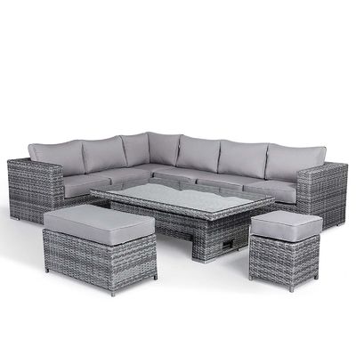 Set di giardino moderno in rattan con divano da pranzo sezionale e mobili esterni a tavolo rialzante