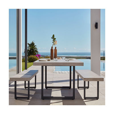 Mobili per esterni AJUNION Sedile da giardino in alluminio moderno con tavolo da pranzo rettangolare
