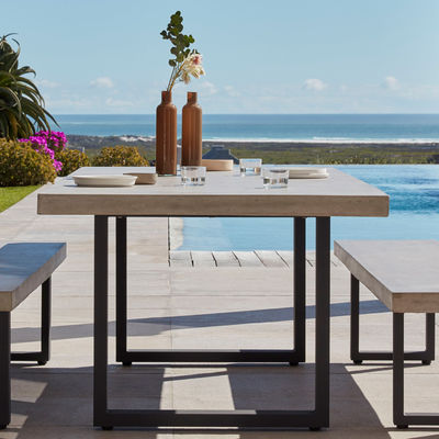 Mobili per esterni AJUNION Sedile da giardino in alluminio moderno con tavolo da pranzo rettangolare