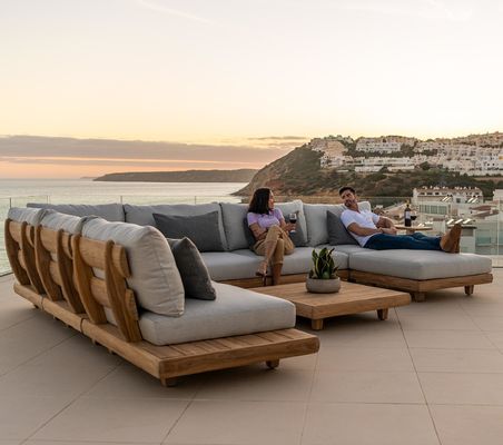 Divano per hotel commerciale in legno di teak Set di giardino Mobili con divano medio Dimensioni W100xH110cm