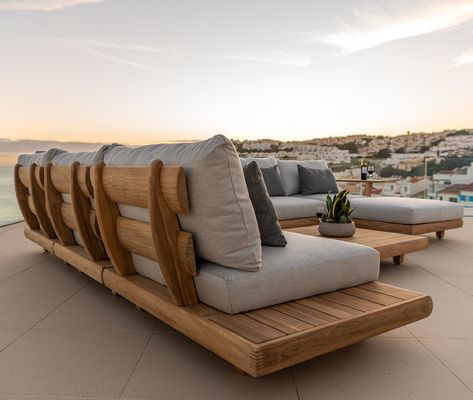 Divano per hotel commerciale in legno di teak Set di giardino Mobili con divano medio Dimensioni W100xH110cm