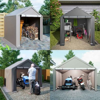 Copertura del tetto in tessuto PE AJUNION Tenda di stoccaggio esterna da 6,2x5,6 piedi Metal Garden Bike Shed per attrezzi Legna da ardere