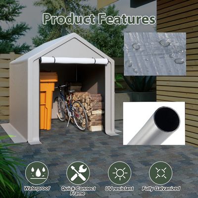 Copertura del tetto in tessuto PE AJUNION Tenda di stoccaggio esterna da 6,2x5,6 piedi Metal Garden Bike Shed per attrezzi Legna da ardere