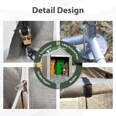 Copertura del tetto in tessuto PE AJUNION Tenda di stoccaggio esterna da 6,2x5,6 piedi Metal Garden Bike Shed per attrezzi Legna da ardere