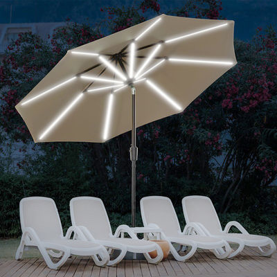 Parasole da spiaggia con luci a LED solari e palo centrale in alluminio