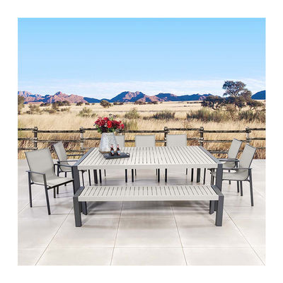 Set da pranzo all'aperto con panca AJUNION 9 pezzi telaio in alluminio e mobili per patio in metallo
