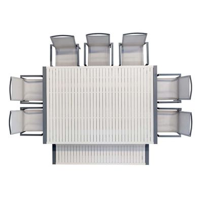 Set da pranzo all'aperto con panca AJUNION 9 pezzi telaio in alluminio e mobili per patio in metallo