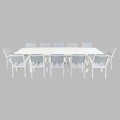 Modern Style Aluminum Outdoor Dining Set 12 Sedie Poltrone e Tavolo da pranzo estensibile