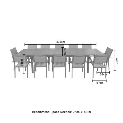 Modern Style Aluminum Outdoor Dining Set 12 Sedie Poltrone e Tavolo da pranzo estensibile