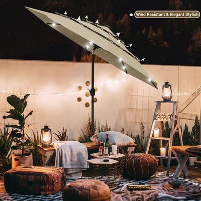Logo personalizzato Outdoor Cafe Garden Beach Patio Sun Umbrella con 3 livelli e luci a LED