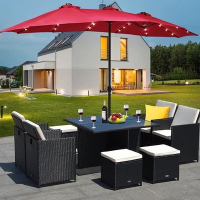 Parasole commerciale con luce 227,5 cm Radii e palo di alluminio