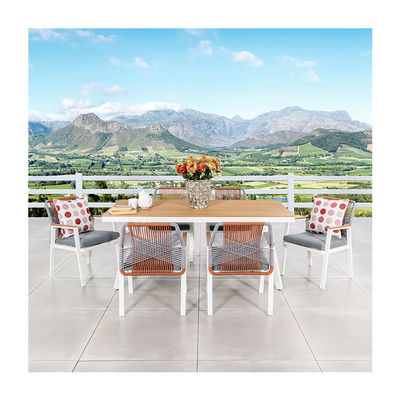 Arredamento da pranzo da giardino in metallo con telaio a corda Sedile da pranzo da 6 posti a sedere Set da pranzo esterno