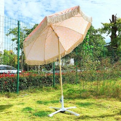 Parasole per cortile di spiaggia all'aperto con Tassel in colore legno e materiale poliestere