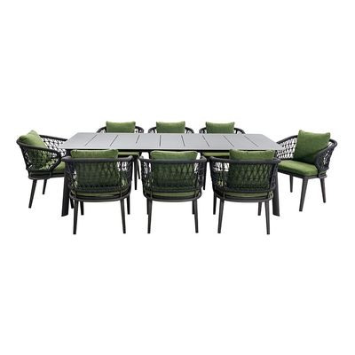 Set da pranzo all'aperto con disegno di tessitura a corda e telaio in alluminio di AJUNION