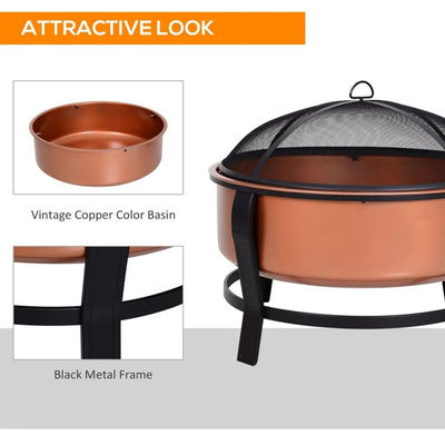 Logo personalizzato Modern Outdoor Portable Copper-Colored Round Metal Wood Burning Firepit