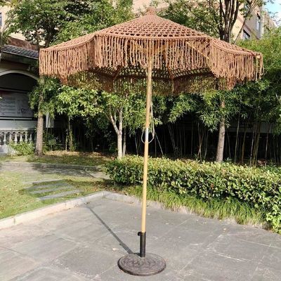 Parasole per cortile di spiaggia all'aperto con Tassel in colore legno e materiale poliestere
