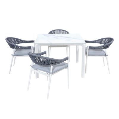 Arredamento da pranzo da giardino a corda in alluminio 4 posti a sedere Set da pranzo all'aperto AJUNION