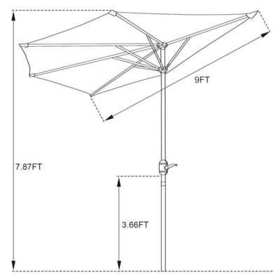 Bistro Outdoor Garden Patio Hand Crank Lift Ombrello 9*4.5*7.87 FT Semi-Tonda Ombra Solare