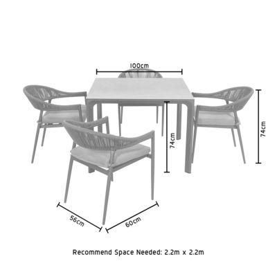 Elegante set da pranzo all'aperto con telaio in metallo e poltrona a corda L 57 x W60 x H74cm